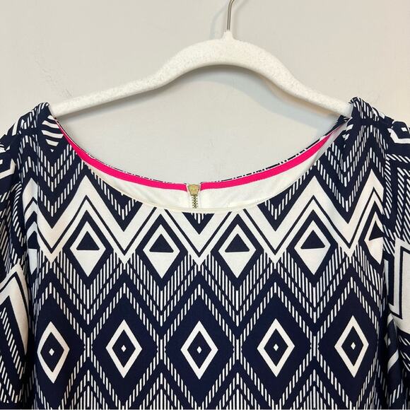 Eliza J Geometric Patterned Shift Dress Navy Pink sz 14 Cocktail Party Wedding - Picture 4 of 7